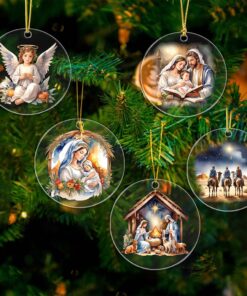 Set Of 5 Christmas Christian Nativity Scene Of Baby Jesus, Mary, Joseph Acrylic Ornament QFHA3081101