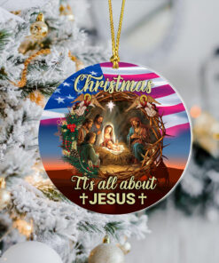 Nativity Wreath Flag Christmas It’s All About Jesus Acrylic  Ornament QFUU3141102