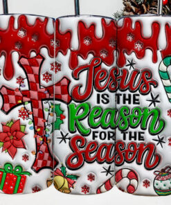 3D Jesus Is The reason for the Season Inflated Tumbler Jesus Faith Christmas Skinny Tumbler UKTO3171106