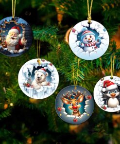 Set Of 5 Christmas Break Through Acrylic Ornaments, 3D Round Christmas Ornaments, Christmas Decoration, Bauble Present, Christmas Gifts QFLT3071104