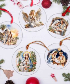 Set Of 5 Christmas Christian Nativity Scene Of Baby Jesus, Mary, Joseph Acrylic Ornament QFLT3071103