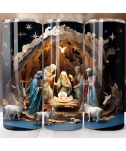 3D Nativity Scene Mary Joseph Jesus, Christian Jesus Skinny Tumbler Skinny Tumbler UKTD3141103