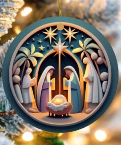 Nativity Christmas Acrylic Ornament, Christmas Holiday Decorating, Jesus Ornament, Unique Christmas Decoration, Colorful Christmas Ornament UKTD3221103