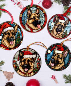 Set Of 5 German Shepherd Art Christmas Acrylic Ornaments, Xmas Ornament Window Decor, Christmas Ornament QFTO3081105