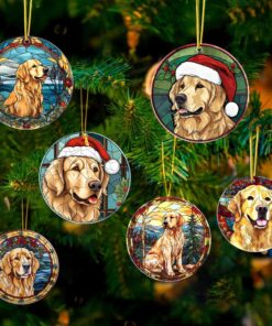 Set Of 6 Golden Retriever Art Christmas Acrylic Ornaments, Xmas Ornament Window Decor, Christmas Ornament QFTO3081106
