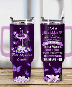 Custom Name Jesus And Cross Butterfly 40 Oz Tumbler,  Christian Jesus gifts UKDM3231201