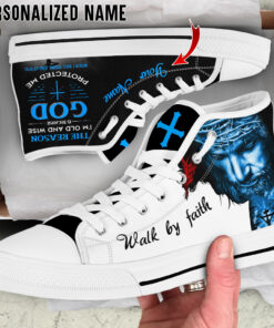 Personalized Name Jesus The reason I'm old and wise is because God Protected Me, Religious Gift, Jesus High Top Shoes UKUU3271201