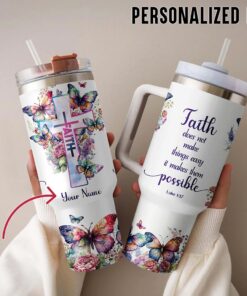 Personalized Name Faith Cross 40oz Tumbler, Bible Verse 40oz Tumbler, Faith Luke 1:37 40oz Tumbler QFTD3261204