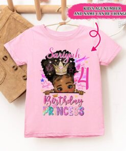 Custom Name Birthday Princess Peekaboo Afro Girl Shirt, Little Melanin Princess Shirt, African American Kid Shirt, Black Princess Gift QFHA4300103