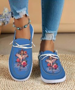 Jesus Women?s Dude Shoes, Jesus And Cross Butterfly Shoes, Christian Gifts, Religious Gift QFLT3271202