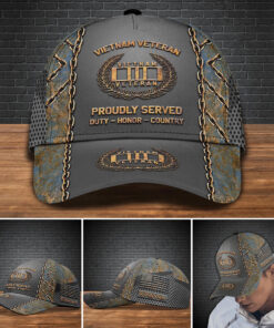 Personalized Name 3D All Over Printed Vietnam Veteran Cap, Proudly Served, Duty - Honor - Country UKUU4230104