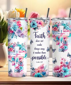 Jesus Faith Bible Verse 20oz Skinny Tumbler - Faith Luke 1:37 Tumbler UKDM3291201