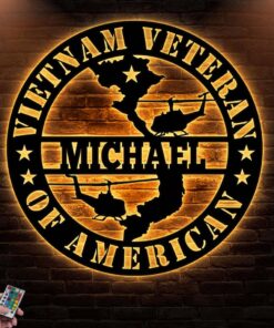 Custom Name Vietnam Veteran Metal Wall Art With LED Light QFLT4240101