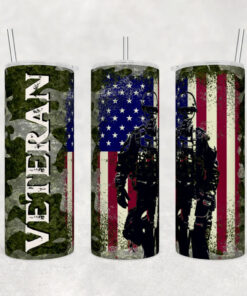 Veteran 20Oz Skinny Tumbler, Military Tumbler, American Flag Tumbler, Rustic Flag QFHA4220213