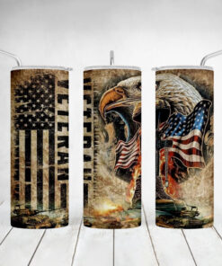 Veteran 20 oz Skinny Tumbler With Eagle American Flag, Patriotic Tumbler Military Gift QFHA4220215