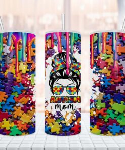 Autism Awareness Puzzle mom 20oz Skinny Tumbler, Autism Awareness Tumbler QFHA4230201