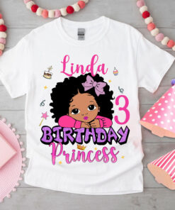 Personalized Name Birthday Princess Peekaboo Afro Black Girl Shirt UKTO4020201