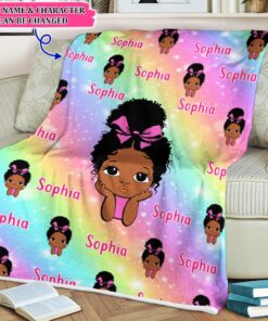 Personalized Afro girl Fleece Blanket, Custom Blanket Baby With name, Black baby Blanket, Birthday Gifts for kid QFHA4280202