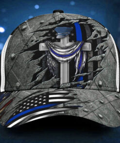 Thin Blue Line Cap Police Officers Pride Jesus Cross US Flag Cap Gift For Him QFHA4270203