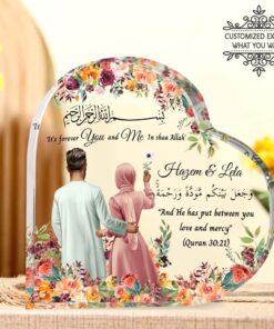 Personalized Muslim Couple Print Heart Acrylic Plaque, Muslim Wedding Gift, Muslim Couple Gifts, Islamic Couple, Islamic Wedding Gift QFTD3110704