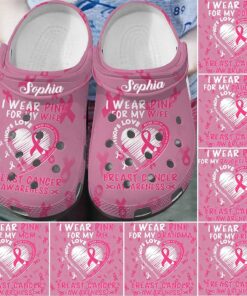 Custom Name Breast Cancer Awareness Clogs UKHA4250302