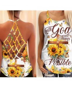 With God all things are possible Cross back tank top, Christian Shirt NPND4230302