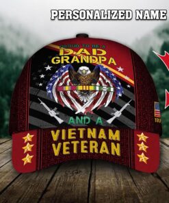 Personalized 3D All Over Printed Proud to be a Dad Grandpa and a Vietnam Veteran Cap QTNT4110303
