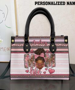 Personalized Black Mom Handbag Leather QFNT4120301