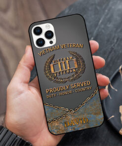 Personalized Name 3D All Over Printed Vietnam Veteran Silicon Phone Case, Proudly Served, Duty - Honor - Country UKUU4220301