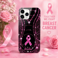 Alternative view of Custom Name Cancer Ribbon Breast Cancer Awareness Phone Case UKHA4260303