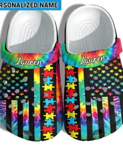 Custom Name Autism Awareness Usa Flag Clogs UKTO4260303