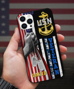 Custom Name United States Navy American Eagle Veteran Flag Veteran Silicon Phone Case UKUU4270303