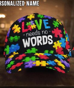 Custom Name Love Needs No Words - Autism Awareness Cap UKTO4260305