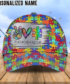 Custom Name Autism Awareness Cap Peace Love Autism UKTO4260306