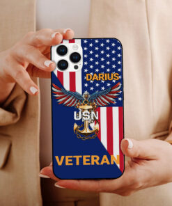 Custom Name United States Navy American Eagle Veteran Flag Veteran Silicon Phone Case UKUU4260307