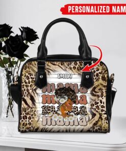 Personalized Name Black Mom Shoulder Bag/Leather Wallet QFNT4150304
