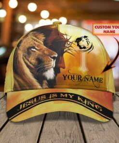 Personalized Name Jesus And Lion Jesus Is My King Jesus Cap UKTO4180301
