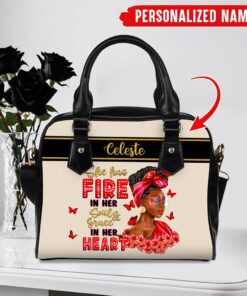 Personalized She Has Fire Black Mom Leather Bag, Mother's Day Gift Shoulder Bag HGNT4140303