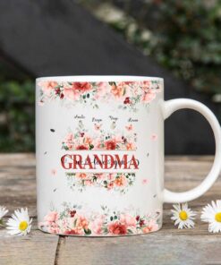 Personalized Grandma And GrandKids Names Ceramic Mug, Custom Mug For Grandma, Grandma Mother's Day Gift, Christmas Gift For Nana, Floral Mug QFLT3051203