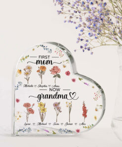 Personalized First Mom, Now Grandma Heart Acrylic Plaque, Birth Month Flowers Gifts For Mom, Gifts For Grandma, Mother's Day Gifts, Nana Gifts UKDM3041202