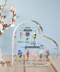 Personalized First Mom, Now Grandma Heart Acrylic Plaque, Birth Month Flowers Gifts For Mom, Gifts For Grandma, Mother's Day Gifts, Nana Gifts UKDM3051201