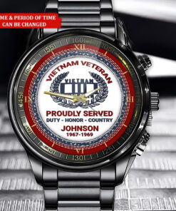 Personalized Proudly Served Blue Red Flag Printed Veteran Watch, Vietnam Veteran Watch HGNT4020401