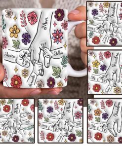 Personalized Holding Mom?s Hand 3D Inflated Mug, Mother's Day Floral Mug, Holding Grandma's Hand, Mama Floral Coffee Mug QFTD4080403