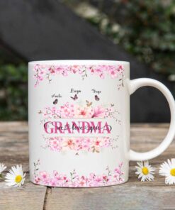 Personalized Grandma And GrandKids Names Ceramic Mug, Custom Mug For Grandma, Grandma Mother's Day Gift, Christmas Gift For Nana, Floral Mug QFLT3051204