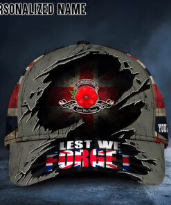 Custom Name Lest We Forget UK Flag Hat Patriotic Honoring Remembrance Day Veterans Cap UKUU4020404