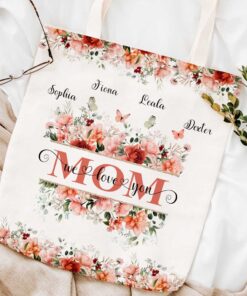 Personalized Grandma Floral Tote Bag, Mom Floral Tote Bag, Gift for Grandma, Gift for Mom QFYY3170803