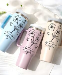 Personalized Grandma With Grandkids Name 40 Oz Tumbler, Custom Birth Month Flowers Grandma Tumbler, Birthday Gift For Nana, Mothers QFLT4290105 Day Gift