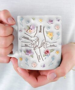 You Hold Our Hands, Also Our Hearts, Family Personalized Custom 3D Inflated Effect Printed Mug, Gift For Nana, Mom, Mother's Day Gift 2024 QFTD4090402