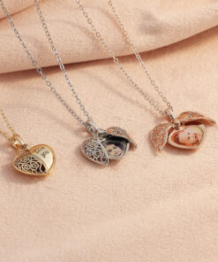 Custom Photo Peach Heart Necklace, Personalized Heart Shaped Semi-hollow Peach Heart Necklace QFTD4100403