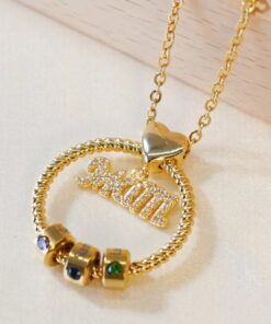 Personalized Mom and Kids Name Lettering Color Diamond Necklace QFTD4100404